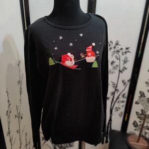 Victoria Jones Woman Black Long Sleeve Tee with Snowman Design